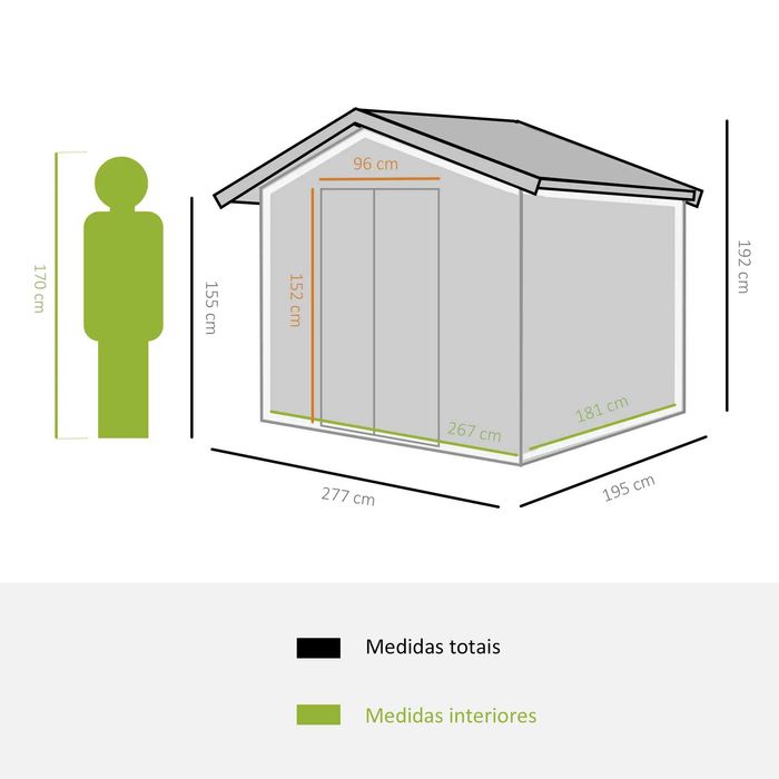 Abrigo de Jardim em Aço Galvanizado 277x195x192 cm | Entrega Grátis