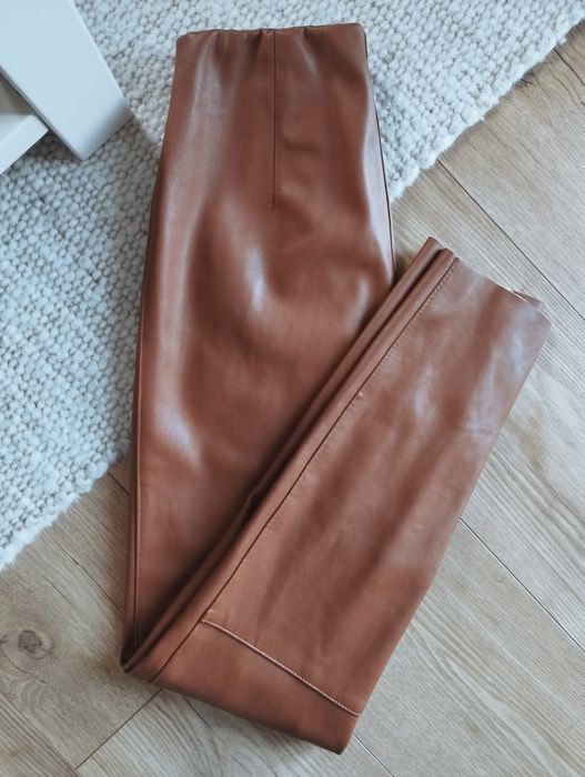 Rozmiar S, skorzane spodnie damskie, H&M spodnie eco skora woskowane