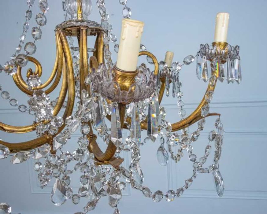 Антикварная люстра, хрусталь, бронзова антикварна люстра. Франція