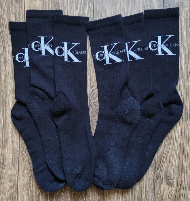 Calvin Klein 3 pary skarpety skarpetki CK wysokie z logo czarne białe