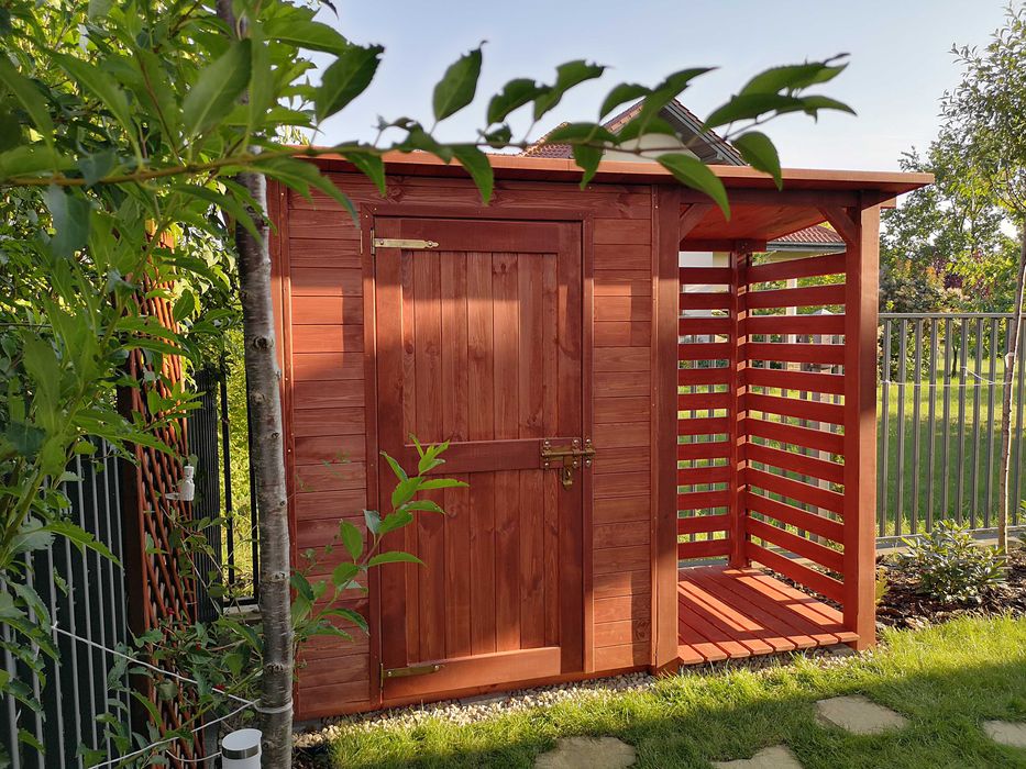 Drewutnia z domkiem narzędziowym ogrodowym 2,5 x 1,1m,wiata na drewno