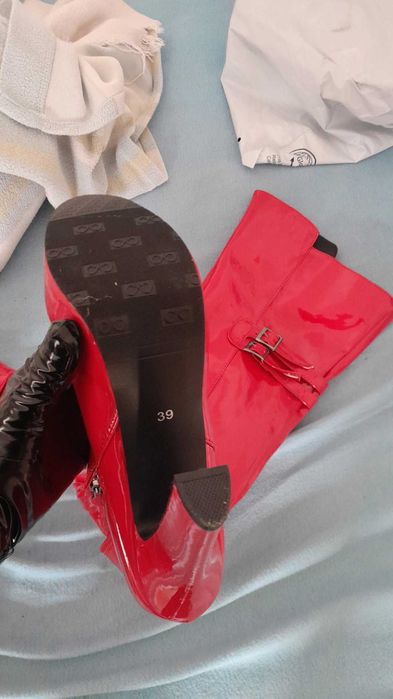Botas vermelhas couro envernizado salto Nº39 Aliexpress