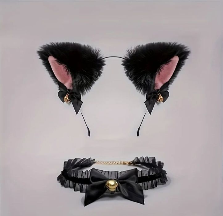Świetny komplet opaska z uszami kota choker