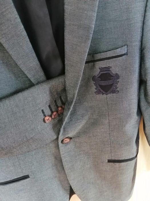 Szara grafitowa marynarka łaty na łokciach czarne wstawki rozmiar 46