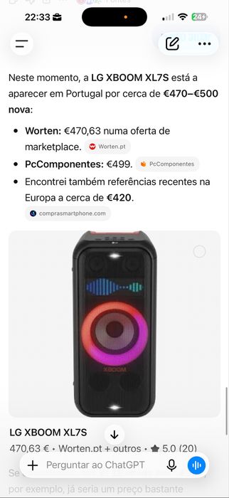 Coluna bluethoo  LG XL7S