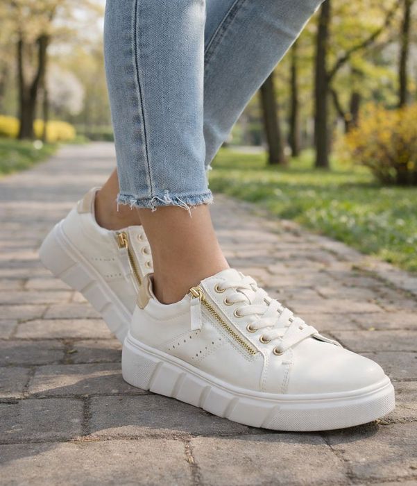 Buty sportowe skórzane damskie białe sneakersy 24120 rozmiar: 39