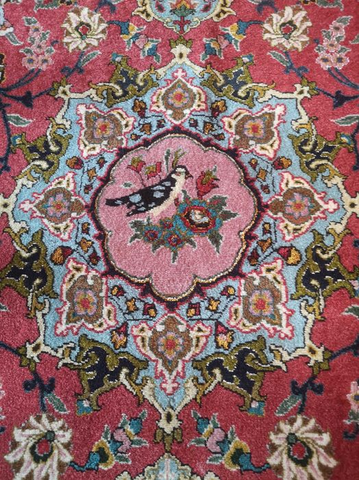 Tabriz dywan, wełna z jedwabiem, sygnowany, rozetowy, antyk
