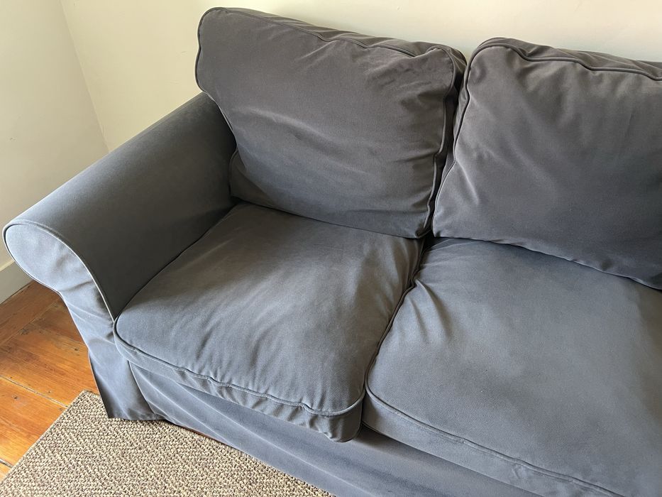 Sofá EKTORP IKEA 3 lugares Cinza/Azul Escuro