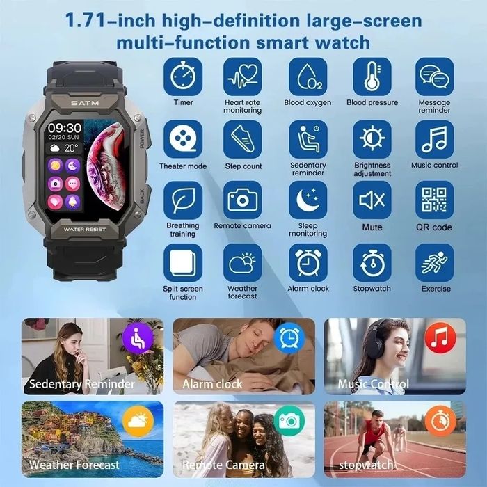 Умные тактические смарт часы Smart Watch Lemfo C20  спортивные