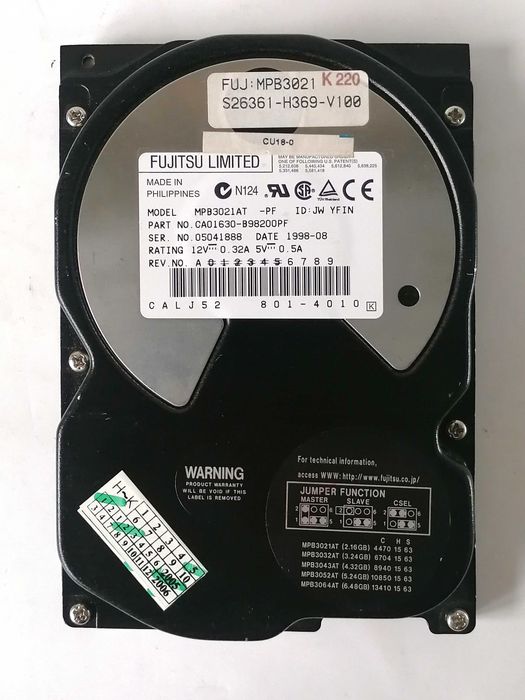 Dysk twardy HDD Fujitsu MPB3021AT 2,16 GB PATA (IDE/ATA) 3,5" RETRO