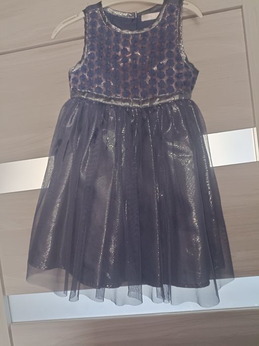 Tiulowa sukienka 98 stalowo niebieska