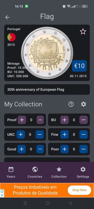 2 Moedas comemorativas de 2 euros flag (Portugal - França)
