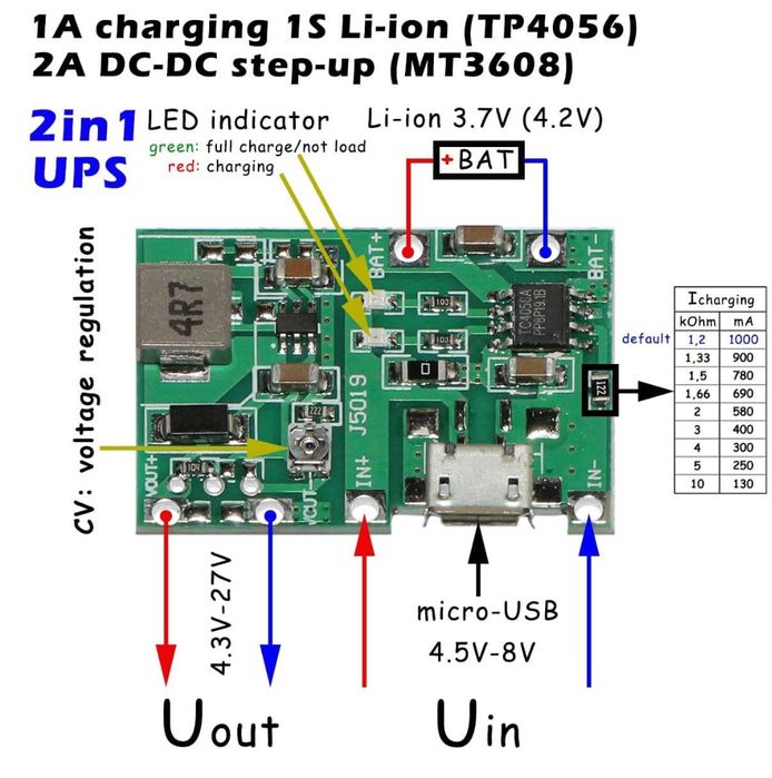 Модуль J5019 заряду li-ion АКБ та підвищення напруги