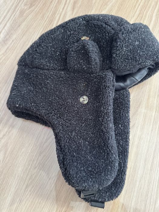 Czapka zimowa z nausznikami trapper czarna ocieplana 58 - super stan