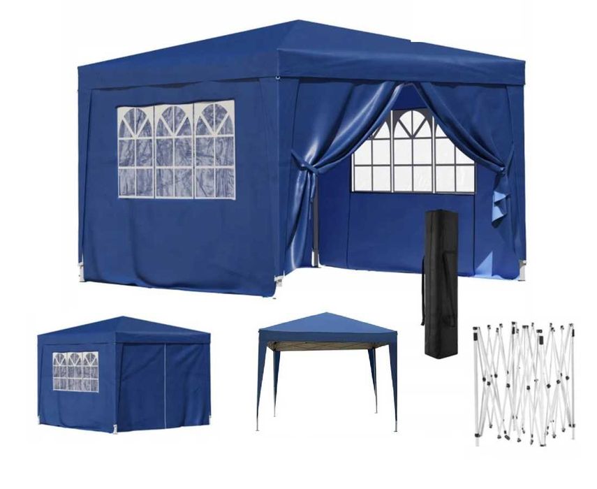 PAWILON Ogrodowy Handlowy 3x3m + 4 ścianki Niebieski - AUTOMATYCZNY