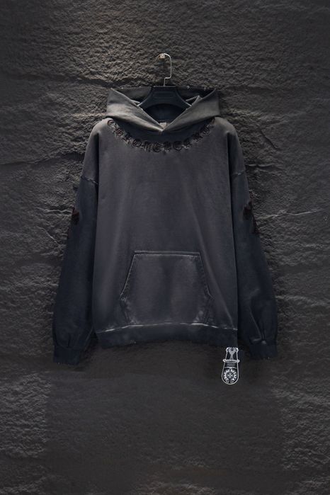 CHROME HEARTS худи унисекс мужское серое с крестом кофта с капюшоном