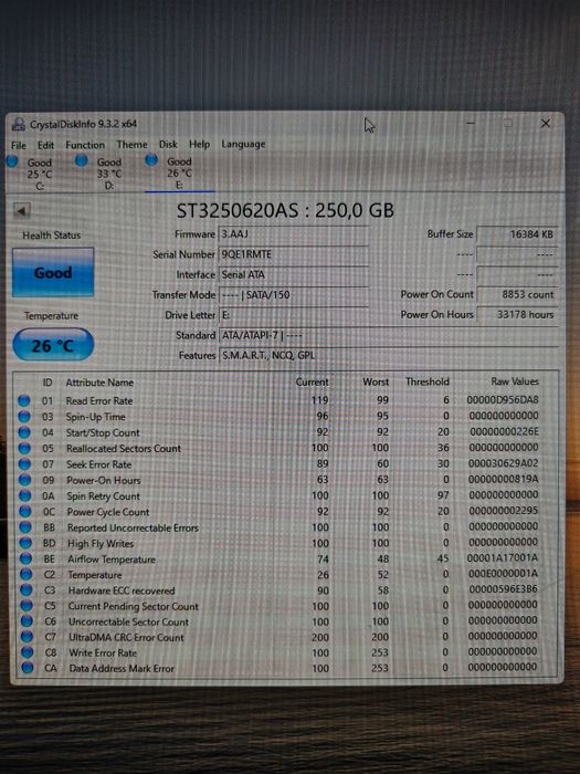 HDD Seagate 250 Gb 7200 sata