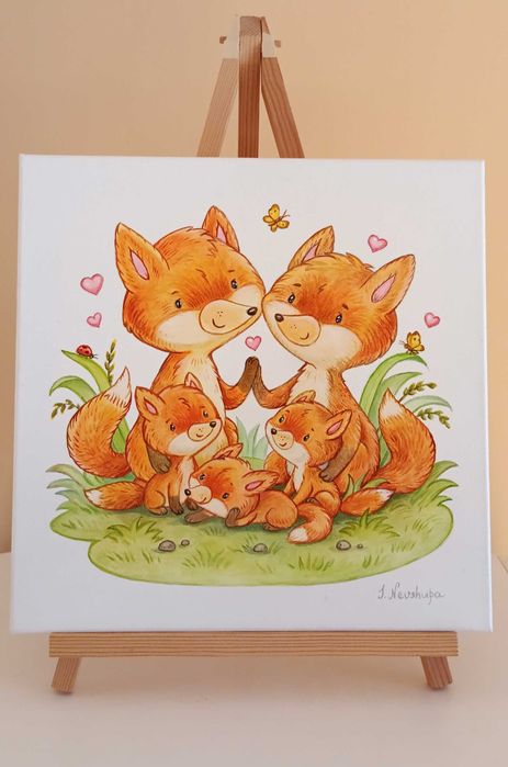 Картина на полотні "Fox family" 25х25см