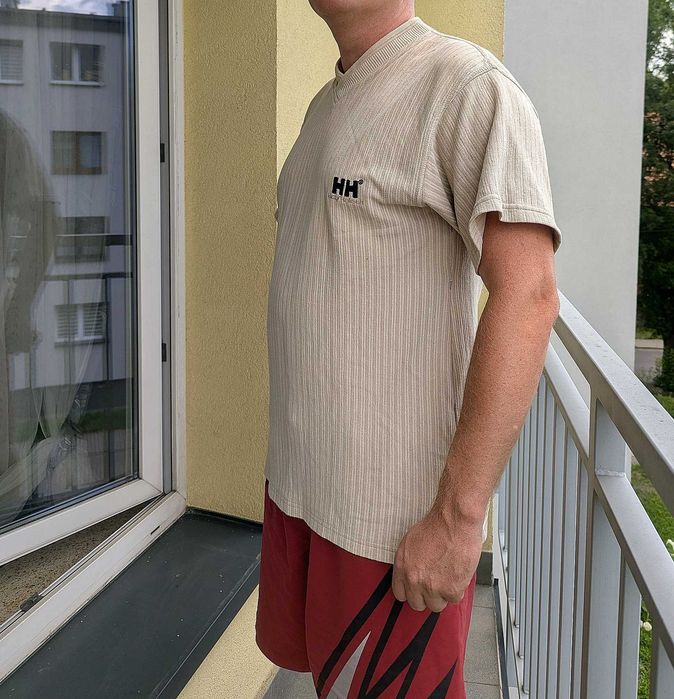 Męski koszulka t-shirt Helly Hansen XL beżowy prążkowany bawełna vintage
