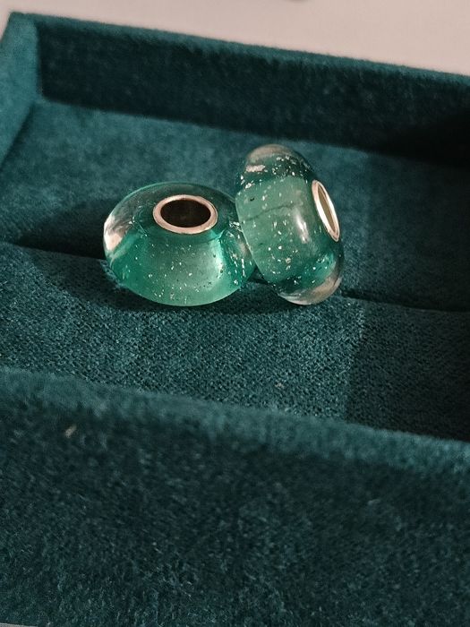 2szt. Nowe charmsy murano miętowe - srebro 925