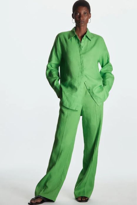 Cos льняні штани прямого крою лляні широкі штани льняные брюки штаны