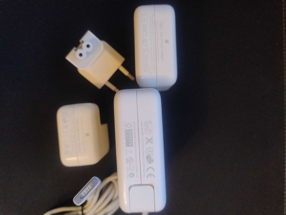 Oryginalne ładowarki Apple: MagSafe 2 60W, USB-C 30W, USB 10W - Zestaw