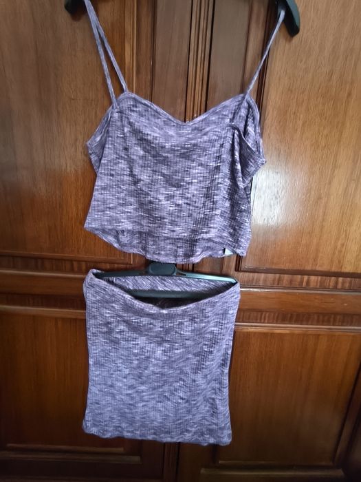 Conjunto top e saia Mango Roxo L XL