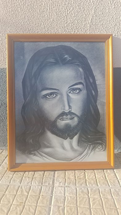 Quadro Jesus Cristo emoldurado pintura a óleo