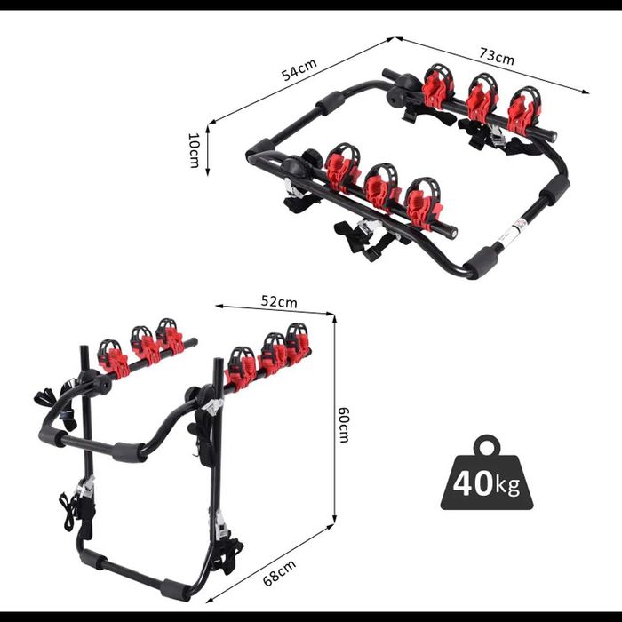 D50-Suporte Bicicletas Carro 3 Bicicletas Universal Carga 40 kg