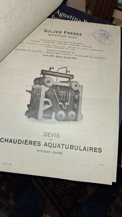 Carta 1914 catslogos antigos caldeiras sulzer freres