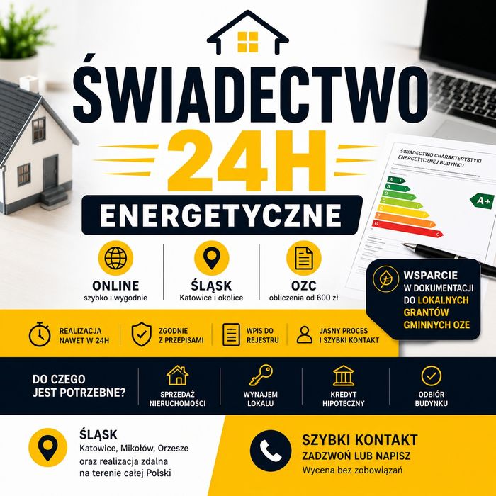 Świadectwo energetyczne 24h | OZC | Śląsk | Online