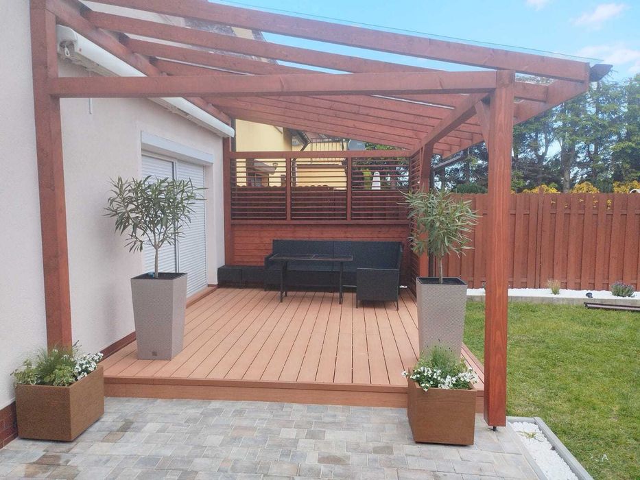 Zadaszenia tarasu z poliwęglanu,  tarasy z deski kompozytowej