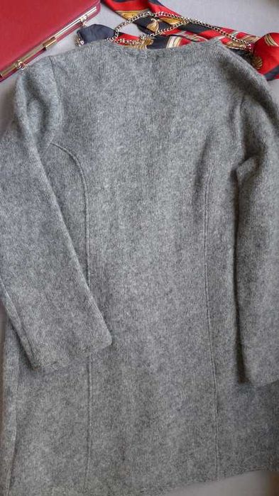 ISLANDZKI SWETER długi kardigan S 36 / M 38 wełniana podpinka narzutka