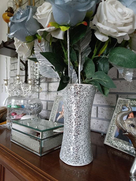 Wazon srebrny Glamour z lustrzanej mozaiki błyszczący nowy