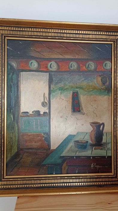 Obraz wnętrza starej izby 52x6