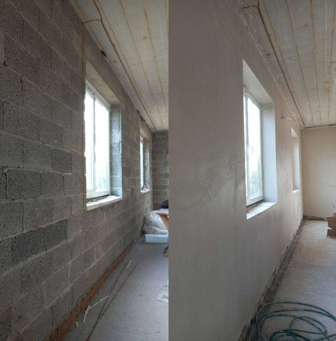 Машинна штукатурка, цементно-вапняна штукатурка, гіпсова штукатурка