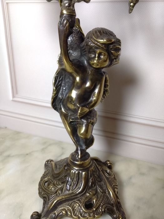 Подсвечник 3 свечи, бронзовый, Ангел, зеркало бронзовое, Испания,