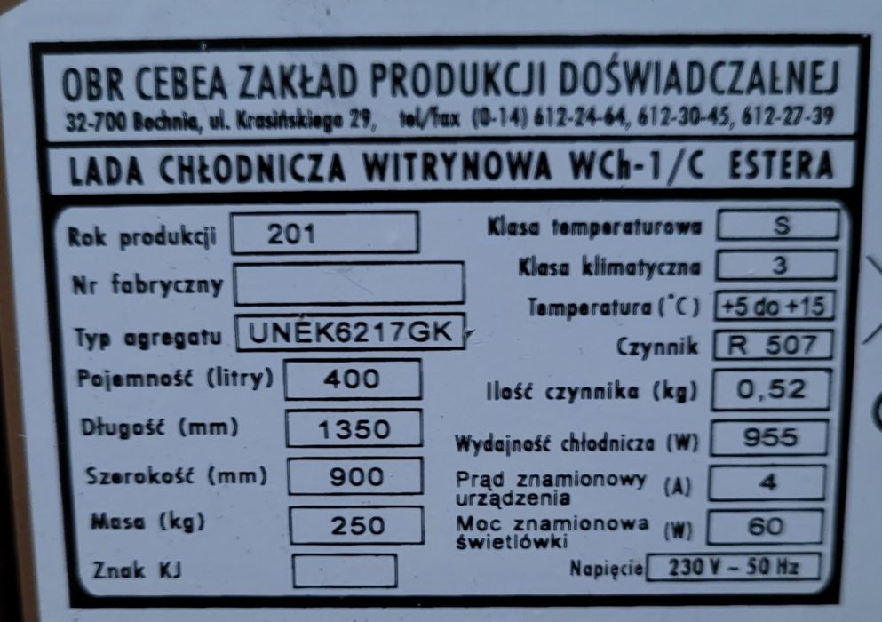 Lada Chłodnicza,Lodówka, Witryna