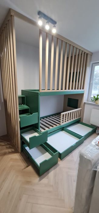 Antresola 90x200 z lameli łóżko piętrowe drewniane