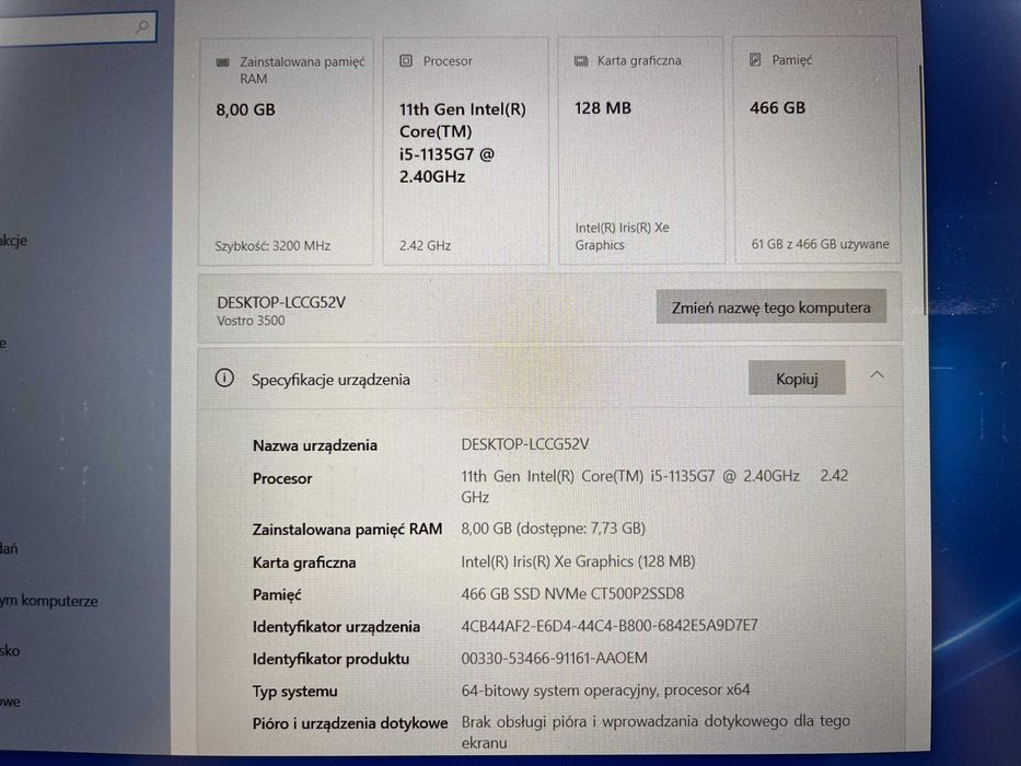 Laptop DELL Vostro 3500 15.6" i5-1135G7 8GB RAM 512GB SSD