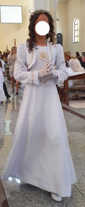 Sukienka komunijna + bolerko, wianek, rękawiczki