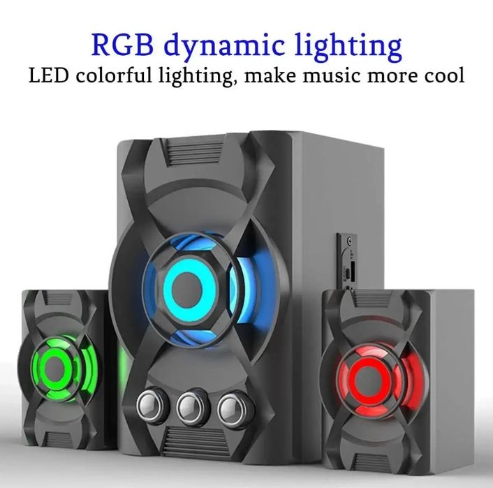 Колонки 2.1 / Блютуз/MP3/ USB/ SD Card /FM тюнер/ пульт ДУ/ 11 Ватт