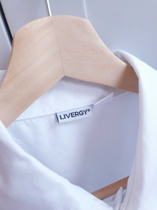 Biała koszula Livergy lniana z długim rękawem XL 2XL kołnierzyk 43 44