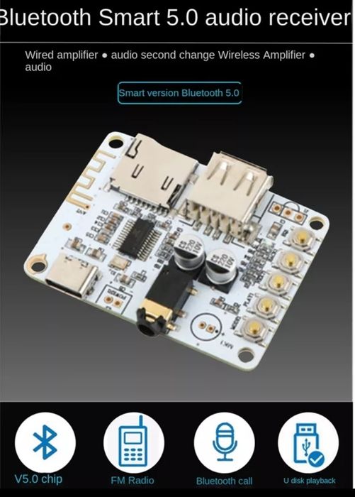 Аудио приёмник Bluetooth 5.0 . Mp3- плеер, AUX, USB flash карта, радио