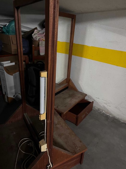 Espelho de Camarim Duplo Artesanal (Conjunto de 2) - C/ Gaveta e Luz