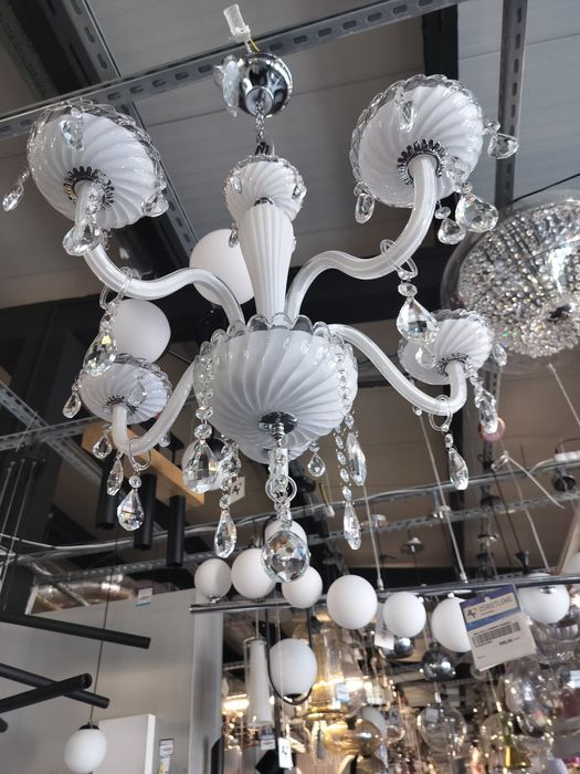 Lampa żyrandol Eglo Carpento kryształowy Hampton glamour klasyk biała