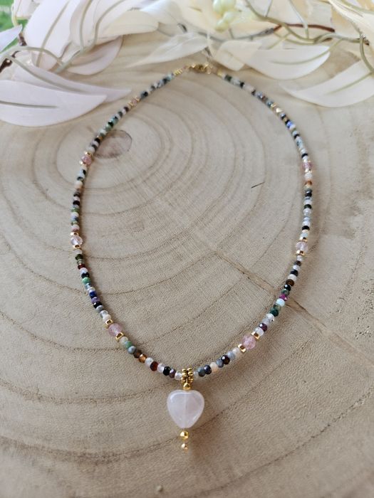 Naszyjnik Choker kamienie naturalne Kwarc różowy Hematyt