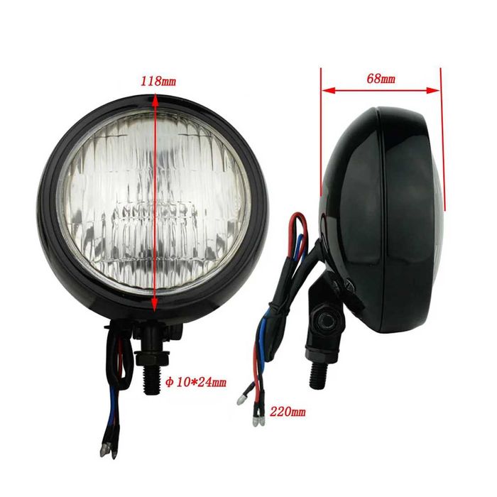 Farol auxiliar universal retro 11,4cm - luz nevoeiro chopper bobber