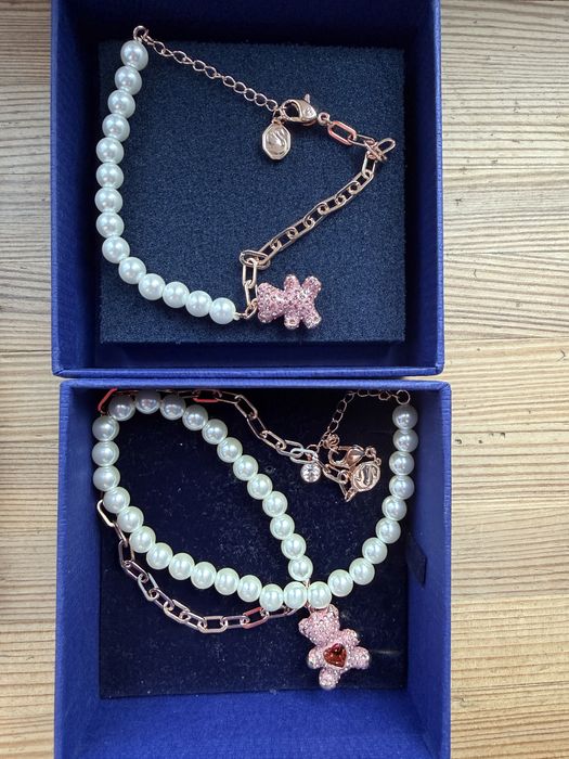 Zestaw swarovski teddy naszyjnik bransoletka kolia korale perły miś kryształki prezent pod choinke na urodziny na święta na mikołajki walentynki