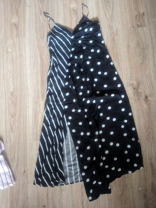 Sukienka kropki paski grochy groszki na ramiączkach rozcięcie midi